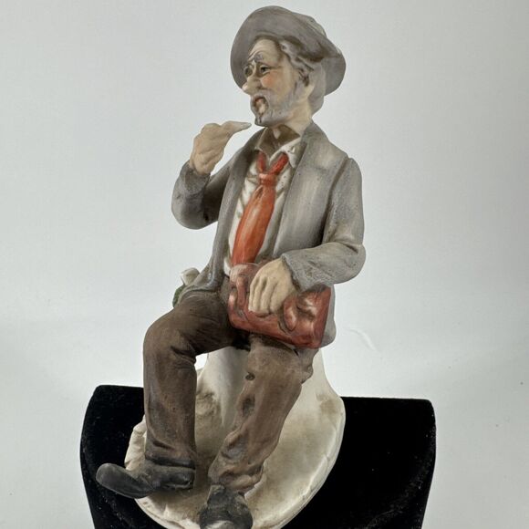 Porcelain Figurine Old Man Smoking Pipe Tobacco 5.5” T 1980s Figurine - Picture 2 of 10